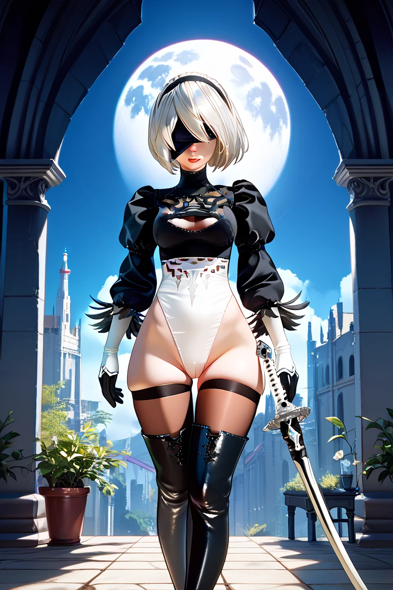 Gothic woman, white hair, short shorts, booty cheeks fall out