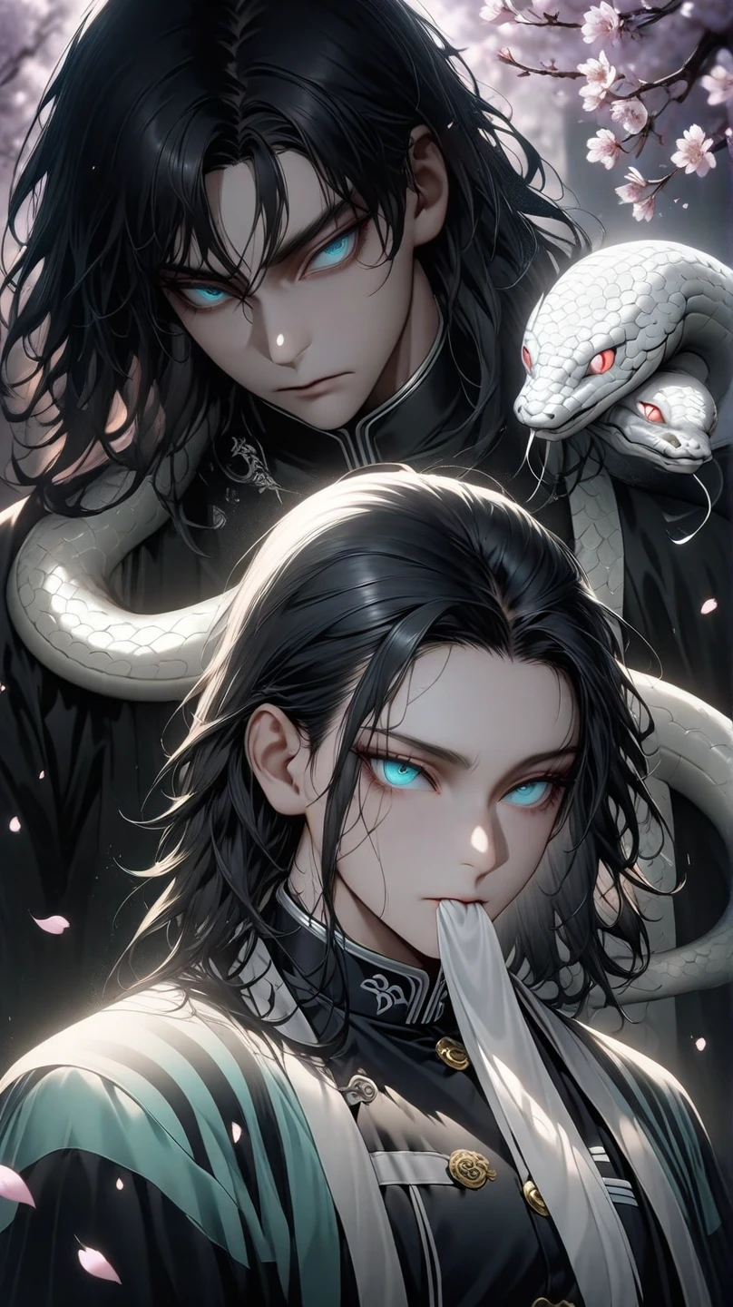Long hair man,White snake and black snake coiled around