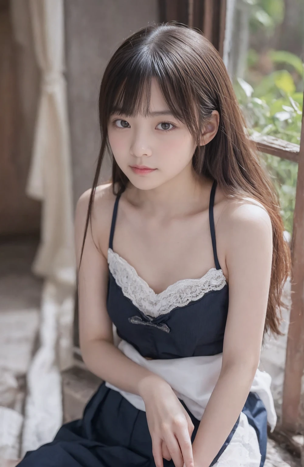 1girl, high quality, upper body, skin tight, sundress, ponytail, standing, skinny, v-neck, looking at viewer, lace trim,
<lora:qqqycl_v1-000007:0.68>