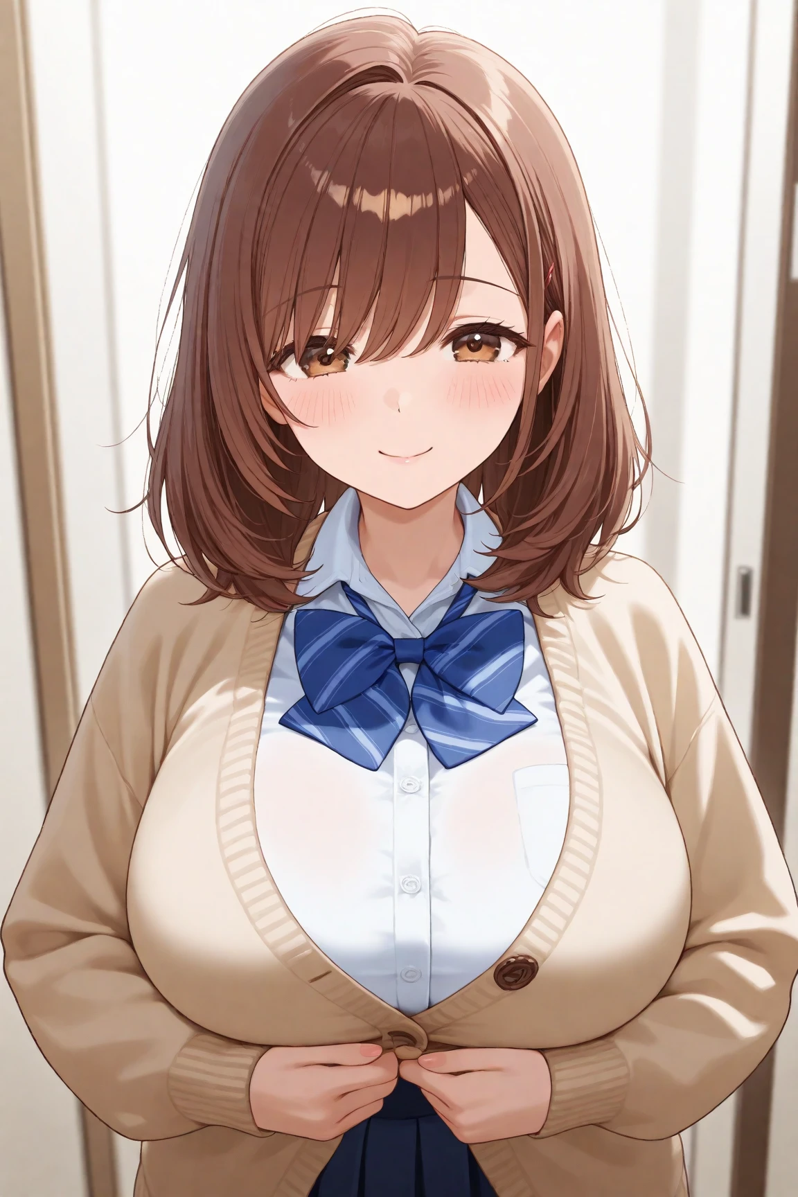 Kousaka honoka, Blushing, room, huge breasts, looking at viewer, standing, stylish blouse,mini jacket, shorts, pantyhose