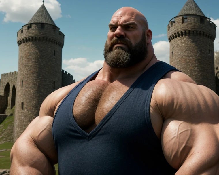 Hyperrealistic image of an elderly 19th century blonde German steampunk pole dancer superhero with bare torso combed gray hair and huge handlebar mustaches A super heavy bodybuilder flexing his muscles A full body obese bodybuilder with a very sweaty body An extremely muscular man and extremely fat over 70 years old weighing over 600 pounds a very hairy muscular man with very large legs and large sagging pectorals, dark nipples and gynecomastia on the stage of a steampunk theater with red velvet curtains and gold fringes dressed in a black satin thong black lace stockings on the legs black very high heels