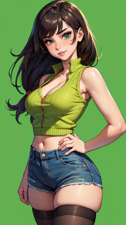 <lora:Chisato Hasegawa:0.5>, Chisato Hasegawa, 1girl, solo, Black hair, long hair, antenna hair, breasts, shirt, large breasts, open clothes, open shirt, Beautiful Green eyes, leaning over, cleavage, Beautiful Detailed Eyes, gloss lips, (((green shoulderless crop top dress, Black Leggings, Knee High Boots,))) suducing stare, upper body, in a room, innocent look, ((Extremely Detailed)), ((Best Quality)), ((Masterpiece)), ((4k)),