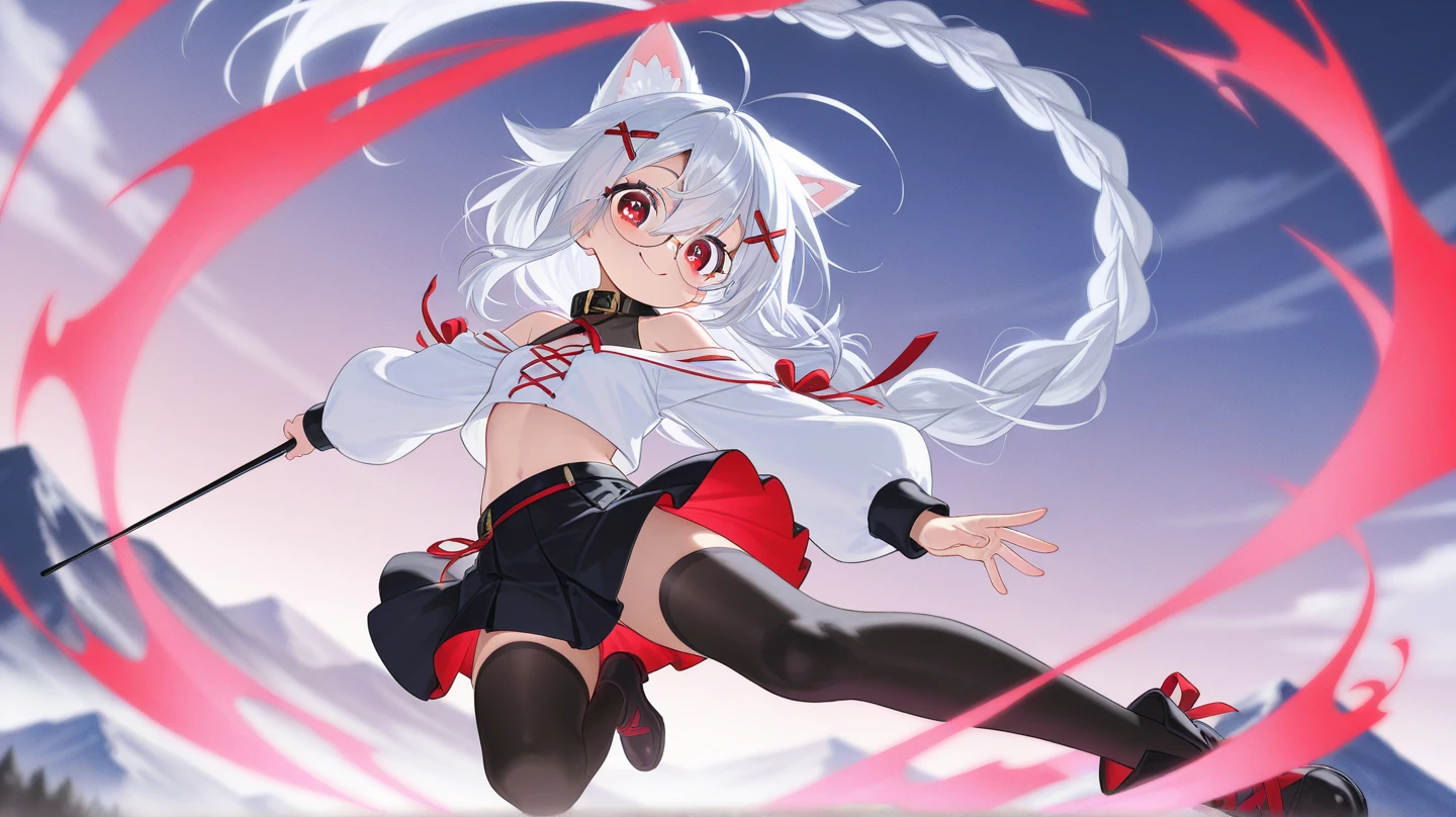 Long Hair, Red eyes, Fox Ears, Attention to detail, Silver Hair, Both sides up, Animal ears , happiness/joy, anime, Spread your legs Swaying in the Wind Fox's Tail Red and black bikini Twin Side Up smile Too much exposure Light purple hair tips Sisters Two people Standing Be careful with your hand shape Be careful about the number of fingers sexy
