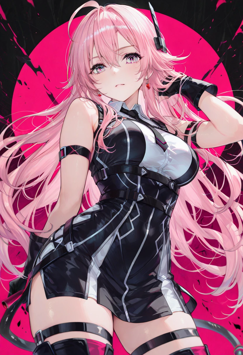 best quality ,masterpiece,solo,1girl,pink hair,long hair,looking down,evil smile,blush,sweating,small lady serenity,big breasts,despise,steam,hand up