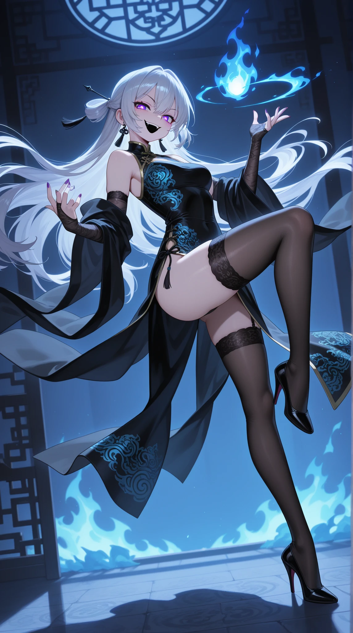 (masterpiece, best quality, high quality:1.4), Professional artwork, intricate details, vision, sharp focus, Detailed, masterpiece, light, (生动的light, bright colors, Shen He), (,milf:1.1), (curved:1.1), Permanently installed, (full-body shot:1.1),long hair, lipstick, cosmetics, Super detailed hair, Super detailed face,, perfect eyes, perfect face, (confuse, blush:1.2), (black stockings, garters:1.1),High heel,
(big breasts:1.1), split, big ass, thigh,