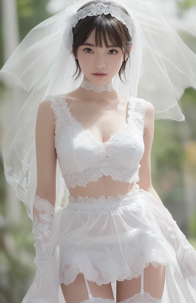 (Night: 1.10), Street, ((1 person only image))), (Realistic, Photorealistic: 1.37), (Masterpiece, Best Quality: 1.2), (Ultra High Definition: 1.2), (RAW Photo: 1.2), (Sharp Focus: 1.3), (Face Focus: 1.2), (Ultra Detailed CG Unified 8k Wallpaper: 1.2), (Beautiful Skin: 1.2), (Pale Skin: 1.3), ( Hyper Sharp Focus: 1.5), (Ultra Sharp Focus: 1.5), (Beautiful pretty face: 1.3), (Ultra detailed background, Detailed background: 1.3), Bokeh, depth of field, Break, Very cute and beautiful photo of Japan woman, (Bride), professional attire, (19 years old: 1.10), portrait of a girl with a bright smile, full body image, When viewed from the front, the composition is symmetrical, (Studio lighting(1.3), (Cinematic Light: 1.3), (Backlight: 1.3), (Face Light: 1.3), Lighting covering the whole body, looking straight at you, standing, sexy model pose, Blake, (chestnut half up hair: 1.2), dark brown eyes, beautiful eyes, princess eyes, mahogany hair, single hair, bangs, slender, abs, (huge breasts; 1.35), (Thin Waist: 1.15), (Detailed Beautiful Girl: 1.4), (Luxurious Lace Wedding Dress: 1.3), (Park Background: 1.2), (Sad Look: 1.1), (Perfect Female Body)), (Upper Body Image: 1.3), Head Frame, Perfect Dramatic, Stereoscopic Lighting, Professional Majestic Oil Painting, Shiny Skin, CT Anatomy, Perfect Proportions, 8.5 life-size, face focus, ultra-realistic photos, hyper-sharp images, hyper-detail images, (serious situations, dynamic poses: 1.3),