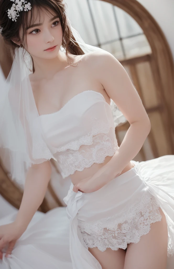 4K beauty,White short shirt shawl(Navel),Mini plaid skirt(2cm),White garter stockings,Butterfly decoration on chest,Maid headdress,Big breasts,Open mouth and,black