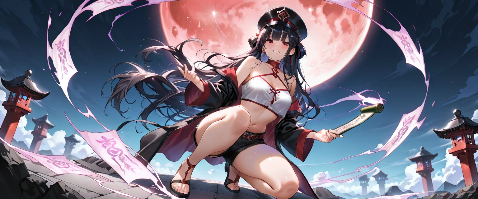 Black hair, blue eyes, large breast, sexy, beautiful body, (red bikini), bed