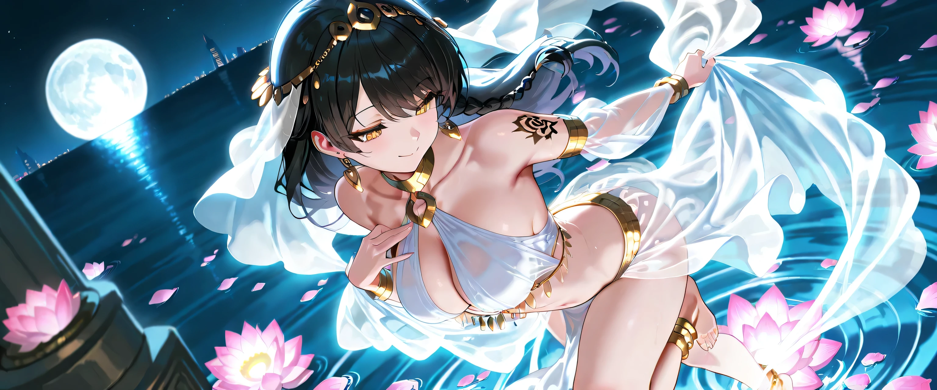 master piece,best quality,(super detail),perfect writing, Highly detailed CG,Super detailed,(highly detailed eyes,very cute face,highly detailed face:1.3),beautiful anime girl,(solo girl),(super huge breasts:1.7),(black hair,short hair,2 side up:1.5),(big yellow eyes:1.1),(low length),jitome,(happy smile),open your mouth wide,break,(wizard costume,White Wizard Robe,White Wizard Tunic:1.5),mini skirt,Red jewelled ribbon tie,bear shoulder,bell sleeve,golden decoration,Blue embroidery,gold hair ornament,White Thigh Socks,Absolute area,leather belt,big magic wand,god々new light,intense magic effects,cobblestone road,medieval castle town,Are standing,(dynamic pose,dynamic angle,cowboy shot:1.2)