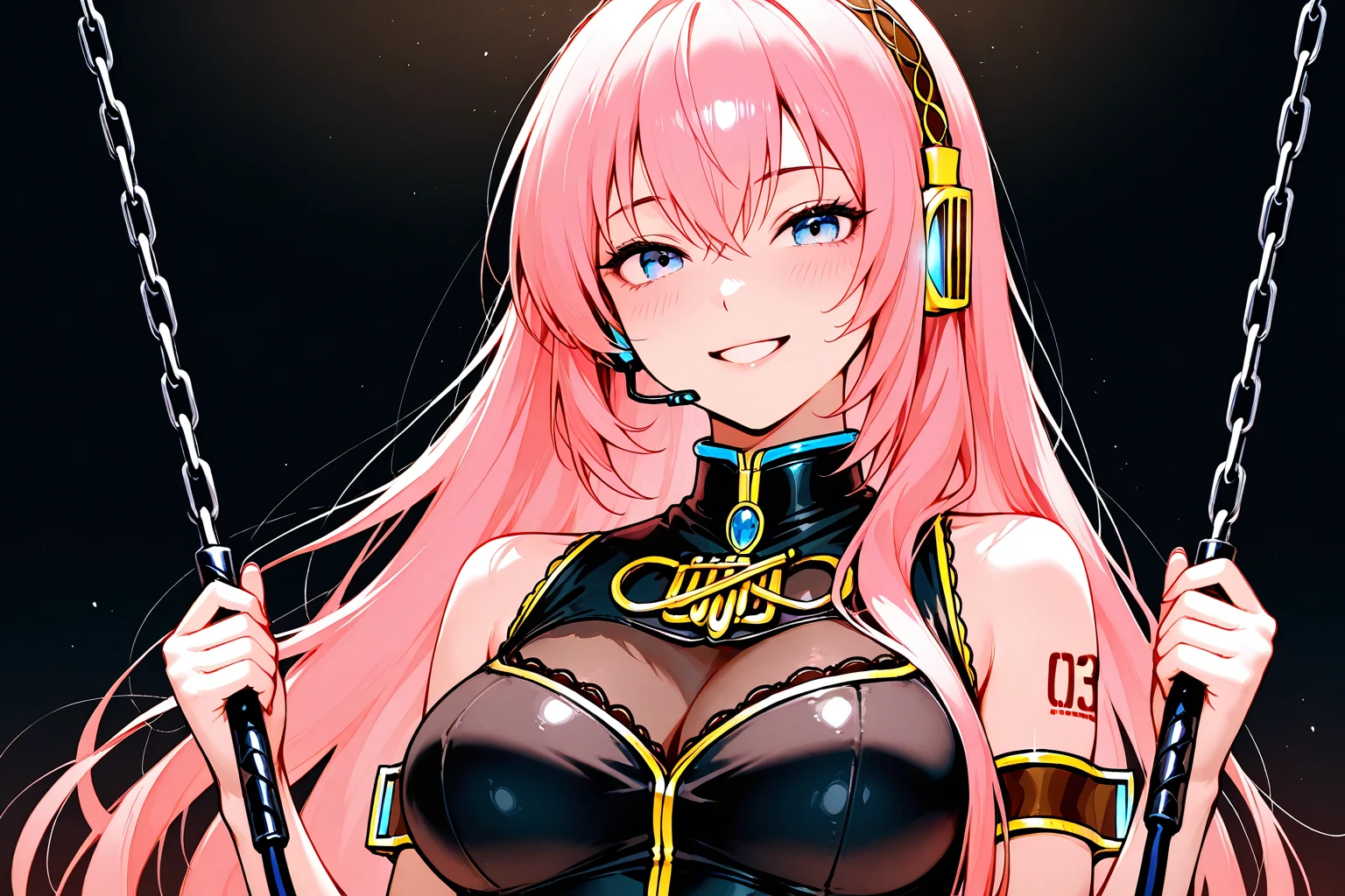 Big breasts Hatsune Miku,Brilliant background,Pink hair with smart eyes。