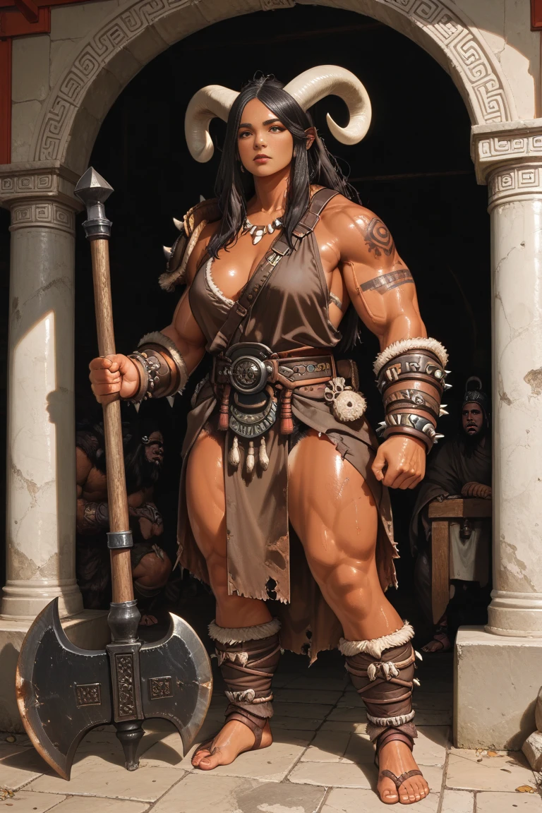 woman, shewoworc, olive green skin, (perfect face), defined jawline, beautiful dark green lips, (beautiful bright red eyes), (long black braided ponytail:1.2), (green skin), (perfect anatomy), (athletic body), (sexy), exposed midriff, abs, (white tribal face paint;1.2), (intricate black tribal heavy-plated rugged breastplate, white fur lining:1.2), (intricate silver arm bracers studded with gems), (intricate ancient tribal bone necklace), big body, highly detailed, full height view, 4k, photorealistic, dramatic lighting, cinematic, fantasy art, ultra high quality, sharp Focus, orczor, ((full body view)), ((background, white background: 1.3))