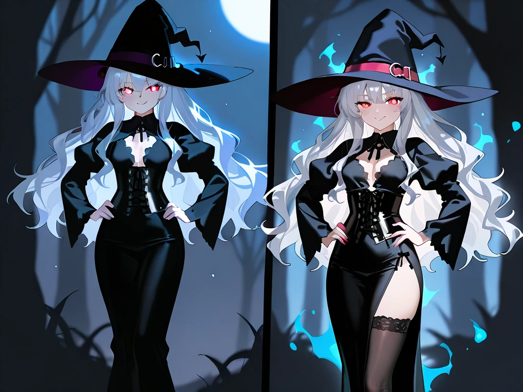 ((Masterpiece, Highest quality)), Detailed face, CharacterDesignSheet,full bodyesbian, perfectly proportions,Full of details, Multiple poses and expressions, Highly detailed, Depth, a beauty girl,the witch,lacepantyhose,estilo fantasia,Extremely beautiful,High Balance, Natural light,Star decoration