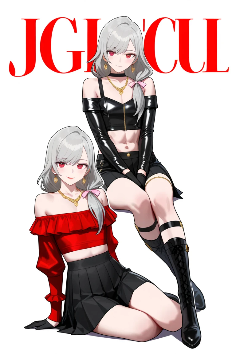 top quality, Detailed face, Character Sheet,(((Young woman:1.5))), ((whole body:1.2)), Full of details, Multiple postures and facial expressions, very detailed, Depth, 1 Young woman, without bangs, (black long hair, Gray sexy eyes, Straight hair, Black T-shirt and Leather Jacket looks, medium breasts, High neckline, strap, tattoos, piercing, Skinny black jeans, White running shoes, Rocker style, sexy smile and pose,Discolored skin, smokes a cigarette