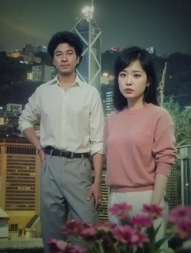 a couple hugging with background of neon billboard at night, (by_edward_yang:1.4) <lora:Edward_Yang_Style:1>