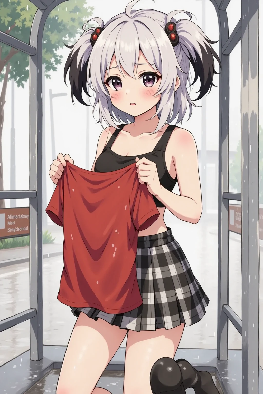 Masterpiece, 18 year old beautiful woman, I&#39;m half Russian and half Japanese、i have super white skin、(((Camisole-wearing)))、(((gray skirt)))、small breastessy brown short hair）,she has very nice skinny legs, sexual climax, ,heavy breathing, make cheeks red,body is wet、((small breastsに))、sexual excitement