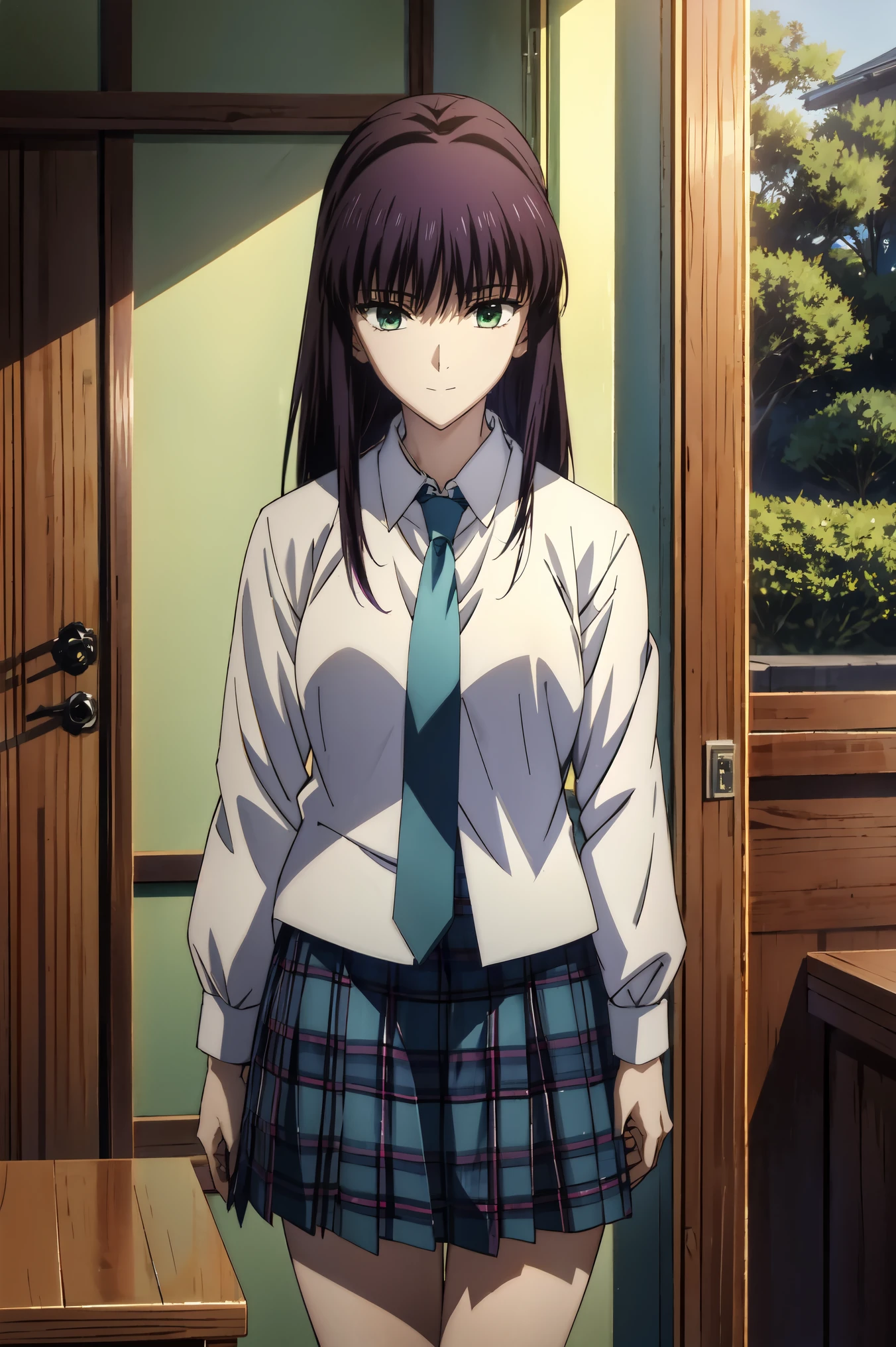 plaid skirt,high school students,Girl in a uniform in a black blazer,jewel-like eyes, 超 high image quality, ((( green eyes))),赤 purple hair behind closed doors, beautifulアニメ高校の女の子,( masterpiece:1.2, 最 high quality ), ( exists, photo exists:1.4), beautifulイラスト, ( natural light , Movie Screenplay  ), nsfw, watch viewers , cowboy shoot, beautiful髪, beautiful顔, beautiful and amazing eyes, beautiful鎖骨, beautiful体, beautiful胸, beautiful太もも, beautiful足, beautiful指 , black socks,  blue tartan ribbon tie  )), ( beautiful風景), evening , Riverside, walk, smooth animated CG art , 魅惑的な anime girl , MAKE A GIRL IN A LONG COAT , high image quality, very well detailedなイラスト, looking up at the viewer , standing , U high image quality and 8K Connection , 長い赤 purple hair behind closed doorsと green eyesをした anime girl , Anime Moe Art Style , 若い anime girl の接写, smooth animated CG art , beautifulアニメの  college student  の女の子, Anime Moe Art Style , シュールな  college student  の女の子, anime girl , 魅力的な anime girl , シュールな  college student  の女の子, GIRL WITH SHINY CLOTHING , high image quality,  CG Details  , high quality shadows, beautiful、Delicate Face、All the details , ディテール beautiful DELICATE EYES FULL OF DECISION,40s( high image quality8Kの壁紙 ),(高度に  CG Details  8kの壁紙),Makima ( chainsaw man ),scathach (  destiny / GRAND ORDER REQUIRED ),Reikashi Mohira , high image quality, とても繊細で beautifulCGイラスト,最 high quality , exists Feeling , exists fabric, exists texture,(((  debris flies))), (((最 high quality ))),8k,At 32k, masterpiece, beautiful and charming anime woman , supermarket, very well detailed, high image quality,シュールな  college student  の女の子, masterpiece, 最 high quality , high quality , Freshness  , high quality texture, high quality shadow, Meals Details, sex , seat,  college student  , alone,I, alone, alone, ADULT BIB , beautiful長い脚, beautiful胸, beautiful太もも, Tight legs , beautiful leg line , slender hips ,Mature body girl, Big Breasts,reddish purple hair behind closed doors, purple hair behind closed doors, charming anime girl , colorful hair, Straight Hair ,shy smile,幸せそうなsmile, 輝かしいoutside見 ,cute smile,Cool Beauty, beautiful女性, well-groomed face , beautiful写実性, attractive figure , attractive face , gentle expression , beautiful髪,smile, Colorful eyes , green eyes,Jade Eyes, beautiful目,bright eyes, DELICATE EYES FULL OF DECISION,  Jewel Eyes  ,Jade Eyes,( green eyes:1.5), 水の中の体とattractive face ,8 heads,:: 174cm,彼女は首に necklace 身に着けています, necklace ,beaded necklace ,Magatama Accessories,smile , Ladies' bag  , Behind the shoulder , Orbital Space  , standing with beautiful目 , walk , holiday , A vibrant city  ,  low fashion , blue sky , Building Street , Model Photo, outside , takeoutside , viewer , Model Photo , private , holiday,(((masterpiece))) , (((最high quality))) , 8k , 32K , masterpiece , beautiful and attractive anime woman,perfect face, beautiful髪, beautiful胸