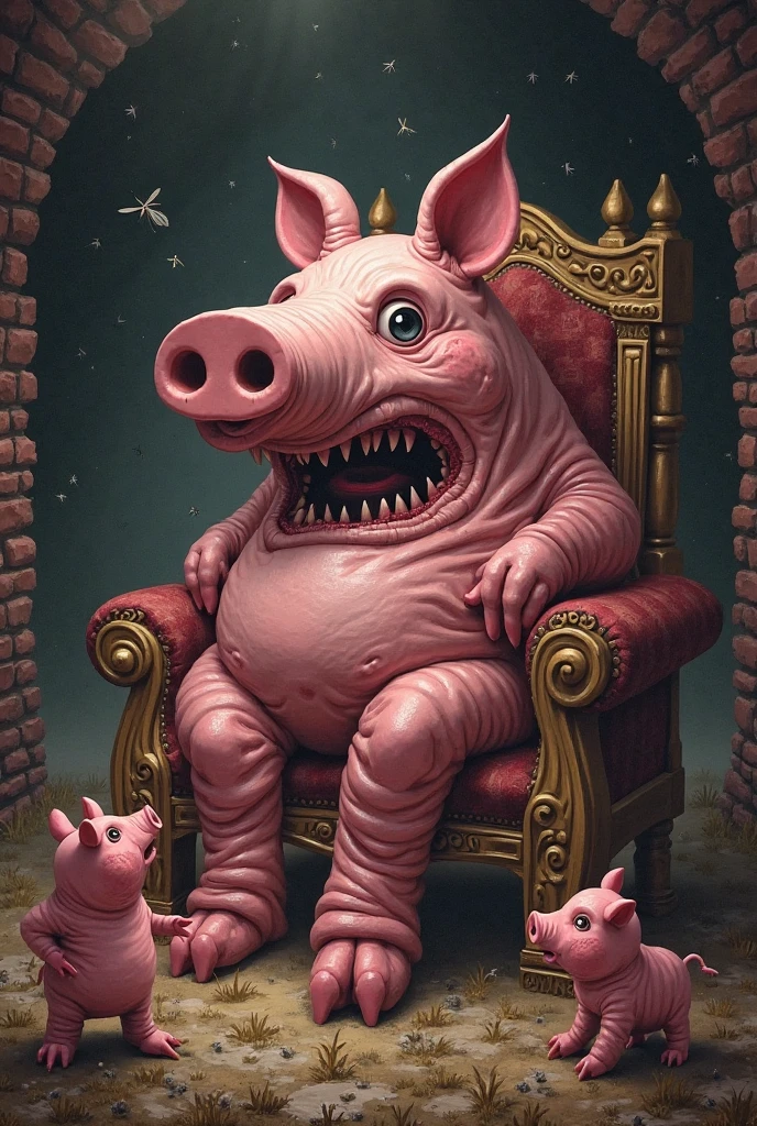 Pigsy monster,Dark,The scene is magnificent,Sit on the throne,Surrounded by clouds,mystery,realism