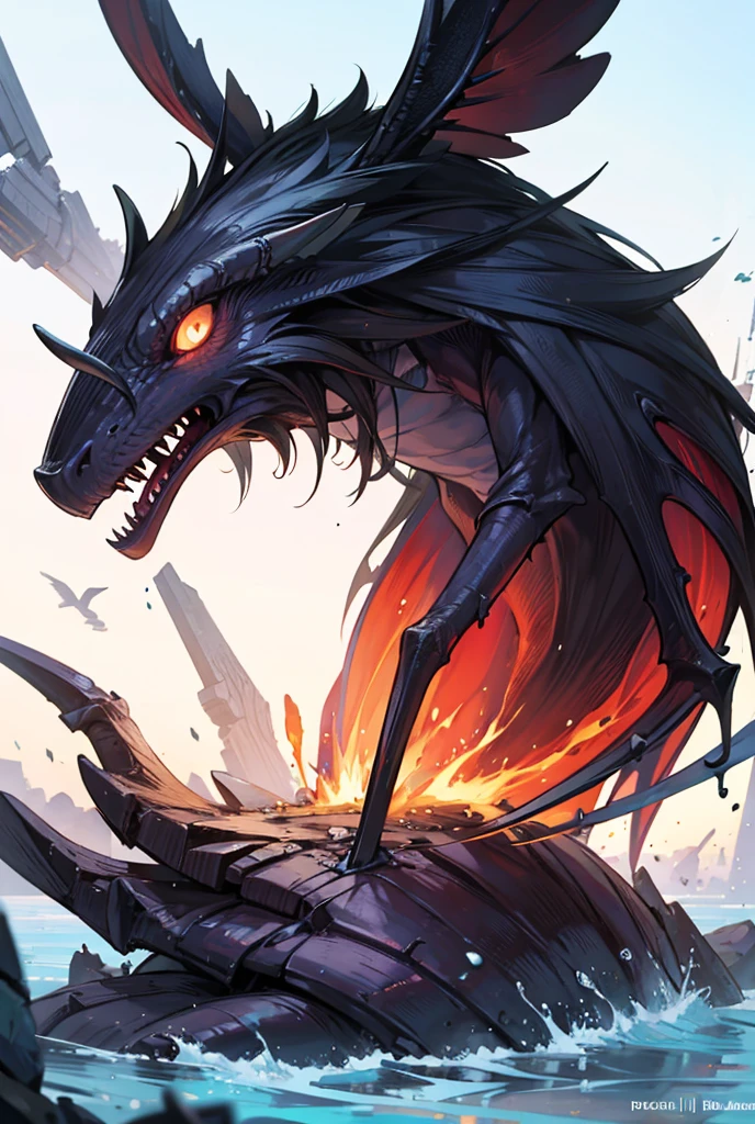 Hombre grande,marcas y simbolos por el cuerpo,pelo largo y  lanco,capucha roja,Espada gigante de almas en pena,oscuro,almas,guantes demoniacos,armadura masiba,armadura de almas en pena,demonio, Fuego, caballo infernal de fuego y lava,ojos rojos,ojos azules brillante, infierno, apocalyptic,fin del mundo, Lado oscuro,ruina, guerra, Darksiders , ERA (Darksiders), obra dearte,guerrero,enviado del infierno,Horseman of the Apocalypse,muerte,sangre,destruccion,hambre,lucha,furia,ciudad debastada,edificios en ruinas,calles destruidas,pobo y particulas en el aire,muchas victimas alrededor,demonios muertos,demonios descuarisados y sangrando,espada clabada,espada enterrada,espada con sangre,mirada aterradora,misterio