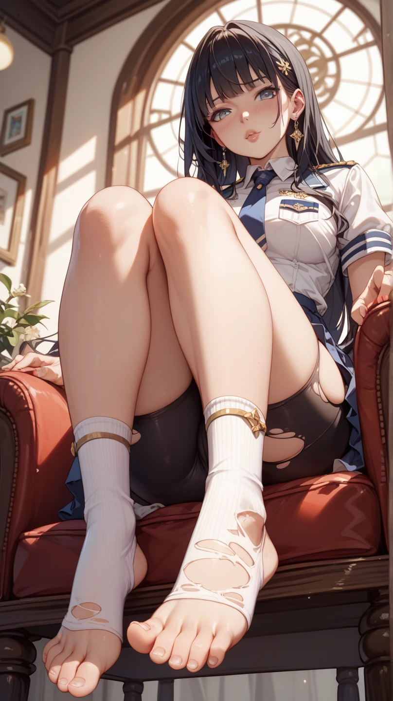 (high-definition images, atmospheric perspective, 8k, super detail, accurate, best quality), ((casual wear)), (ecstasy, eyes realistic sizing, realistic skin), (((crouching, spread her legs as wide as possible and show off her super detailed drawing luxury panties))), ((long straight hair, long skirt, a serious and straight-laced girl, blush, smile, in the beach)), (((dark hour of down))), swollen areolas, ((glasses)), angle from below, hiding her crotch with her hand,