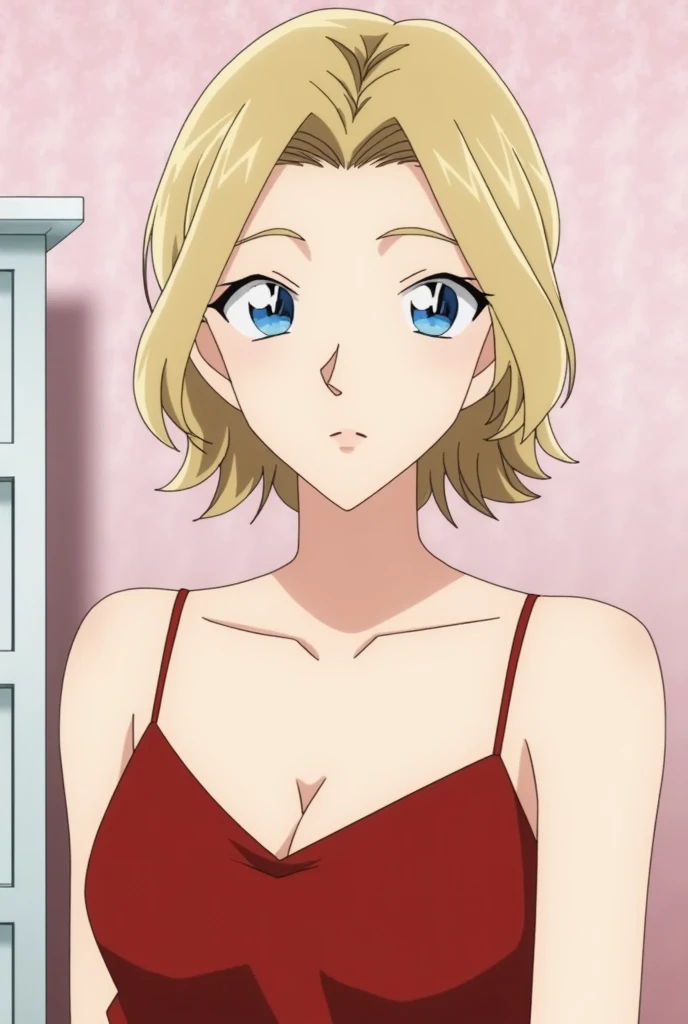 masterpiece, best quality, Jenna, blond hair, hair between eyes, collarbone, single braid, long hair, blue eyes, breasts, red dress, strapless dress, <lora:Jenna nanatsu no taizai:0.8>