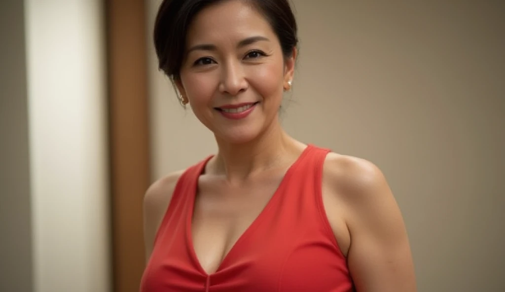 Masseter muscle area, Highest quality, masterpiece, High resolution, Photorealistic, RAW Photos, 8k wallpaper, perfection, Professional Lighting, Very detailed, Depth of written boundary, ((Beautiful woman)), ((Sexy 50 year old women)), (In the hotel lobby), ((Dark colored dress)), ((Look into the viewer&#39;s eyes)), Detailed face, Beautiful Eyes, (Maintain good posture and stand at an angle), Shapely breasts, (Sexy look), Light brown straight hair, (Thick lips),Deep slit、Beautiful feet、whole body、No bra、Nipples stand out
