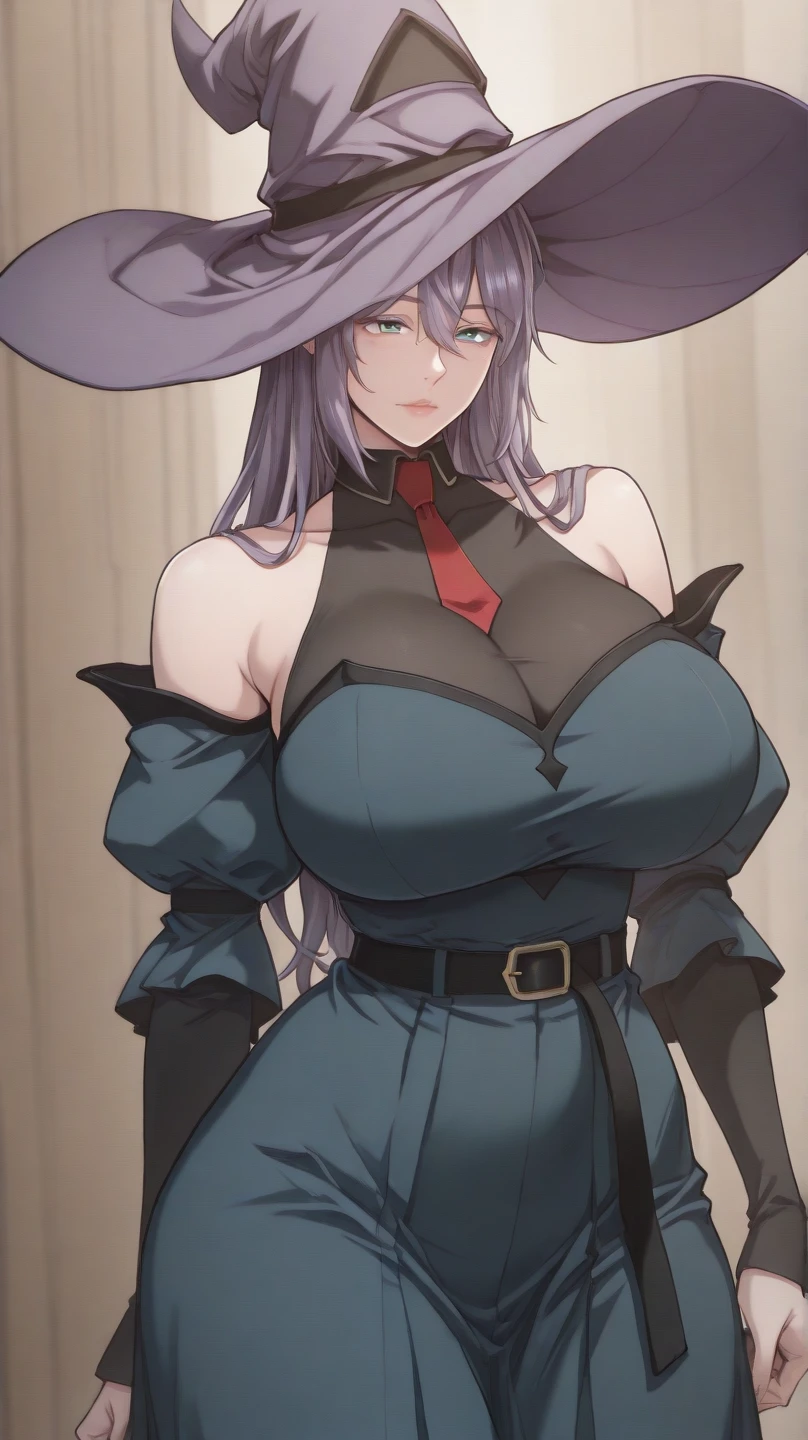 witch, <lora:witch-lora-nochekaiser:1>,
witch, long hair, purple hair, (yellow eyes:1.5),
BREAK thighhighs, gloves, hat, dress, cleavage, bare shoulders, elbow gloves, witch hat, (pelvic curtain:1.2), purple thighhighs,
BREAK indoors,
BREAK looking at viewer, (cowboy shot:1.5),
BREAK <lyco:GoodHands-beta2:1>, (masterpiece:1.2), best quality, high resolution, unity 8k wallpaper, (illustration:0.8), (beautiful detailed eyes:1.6), extremely detailed face, perfect lighting, extremely detailed CG, (perfect hands, perfect anatomy),