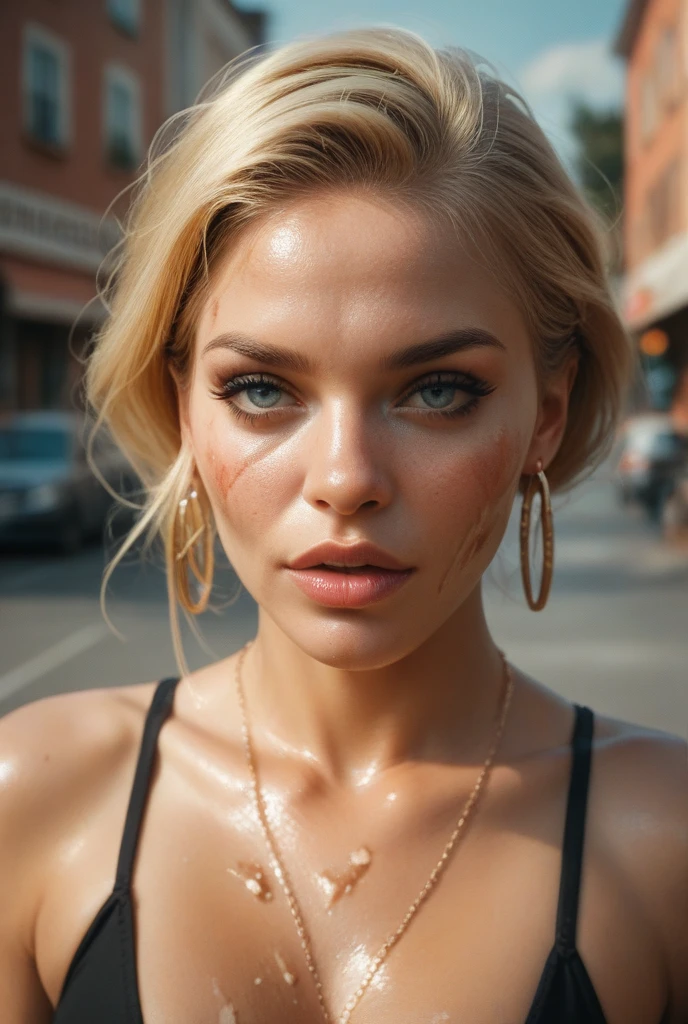 (UHD, high res, 16k), (eye candy, beautiful detailed eyes, beautiful detailed lips, extremely detailed eyes and face), sexy pouty lips, studio lighting, physically-based rendering, vivid colors, (GIGANTIC SAGGING breasts:1.2), ((sexy Lace balconette bralette)), cleavage, (medium closeup shot, curled shiny dirty blonde hair, side swept bangs, shiny skin, blush), eye reflection, dark atmosphere, highly detailed skin texture, extreme details, perfect breast, tanned skin, freckles, flush skin, ultra detailed skin texture, soft lights, dark skin, (bokeh), retina, masterpiece, accurate, anatomically correct, textured skin, super detail, high details, high quality, best quality, 1080P, HD, 4K, 8k, UHD, award winning, hyper-realistic
