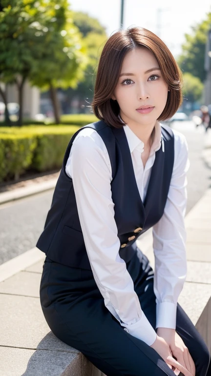 (of the highest quality, 8K, 32K, masutepiece, hyper HD: 1.2), 1 girl, Beautiful Japan 18 year old woman, Beautiful Minami Tanaka、Minami Tanaka, 18 years old、White blouses、thin waist, Shiny skin, of the highest quality, Photorealistic , Sunny park in the background、park bench、8K, High Definition, poneyTail、, Female, (medium breasts: 1.8), Pubic hair visible, spread legs,show panties,white panties,, , Skirt boldly pulled up, (((Bench sitting with legs wide open)), Bend your knees and open your legs, slightly shorter hairstyle, white panties、Suits, Open jacket, Office Lady, Suit, Mini skirt, , (Spread legs: 1.2), Fine face, Short hair, Rain on her face, Mouth open