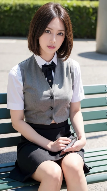 (8k, best quality, masterpiece:1.2), (realistic, photo-realistic:1.37), ultra-detailed, 1 girl,cute, solo,beautiful detailed sky,detailed cafe,night,sitting,dating,(nose blush),(smile:1.1),(closed mouth) medium breasts,beautiful detailed eyes,(collared shirt:1.1), bowtie,pleated skirt,(short hair:1.2),floating hair