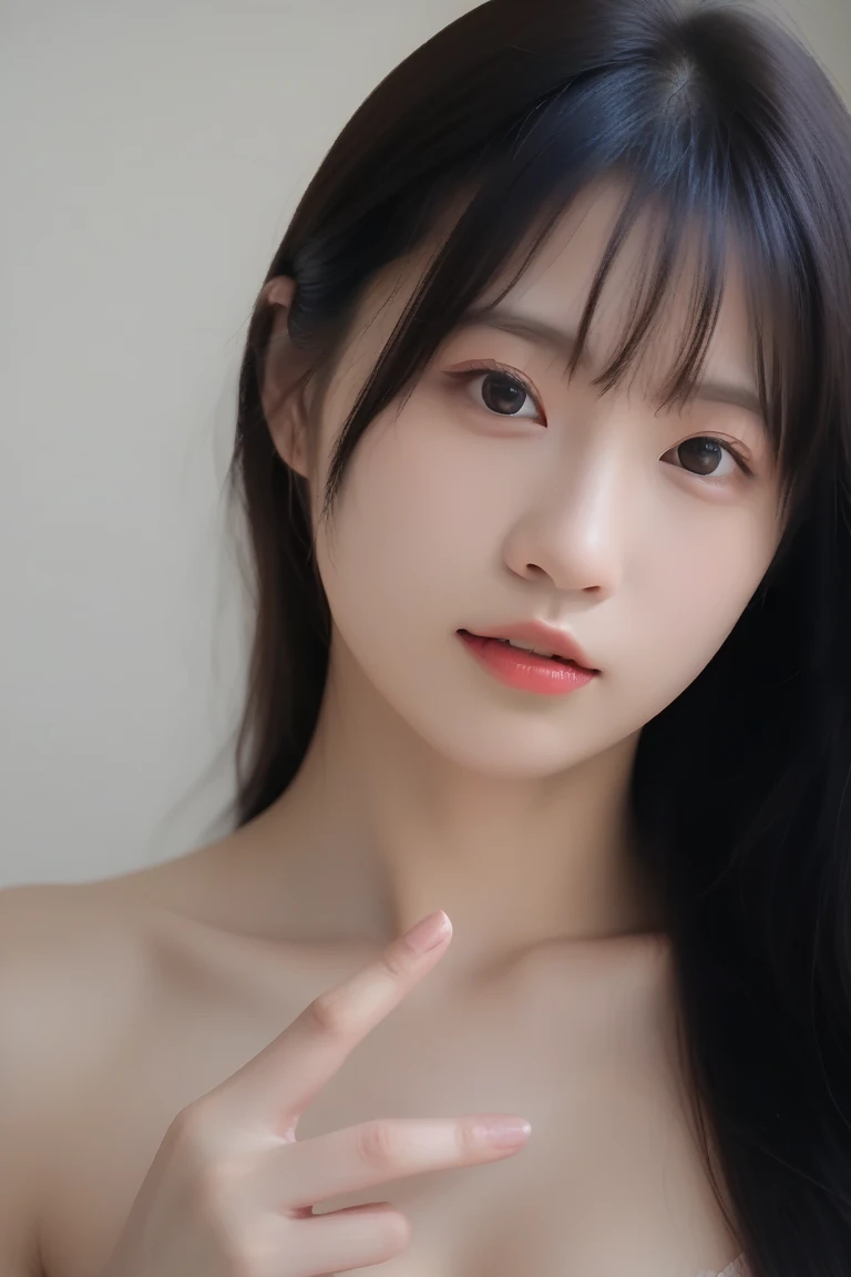 ((highest quality、8k、masterpiece:1.3)),((((upper body shot)))),(((nude))),(((nipples))),Ultra-high resolution,big eyes,Japanese,bangs,(a girl),(1 girl),(()),((facing at viewer)),(long hair)