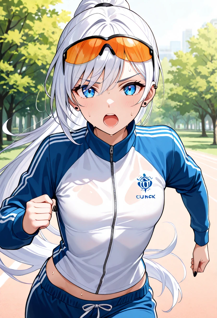 High detailed, 1 19's girl, solo, large long hair, sky-blue colored eyes, Busty, strong, thicc, Serious expression, expressive eyes, solo