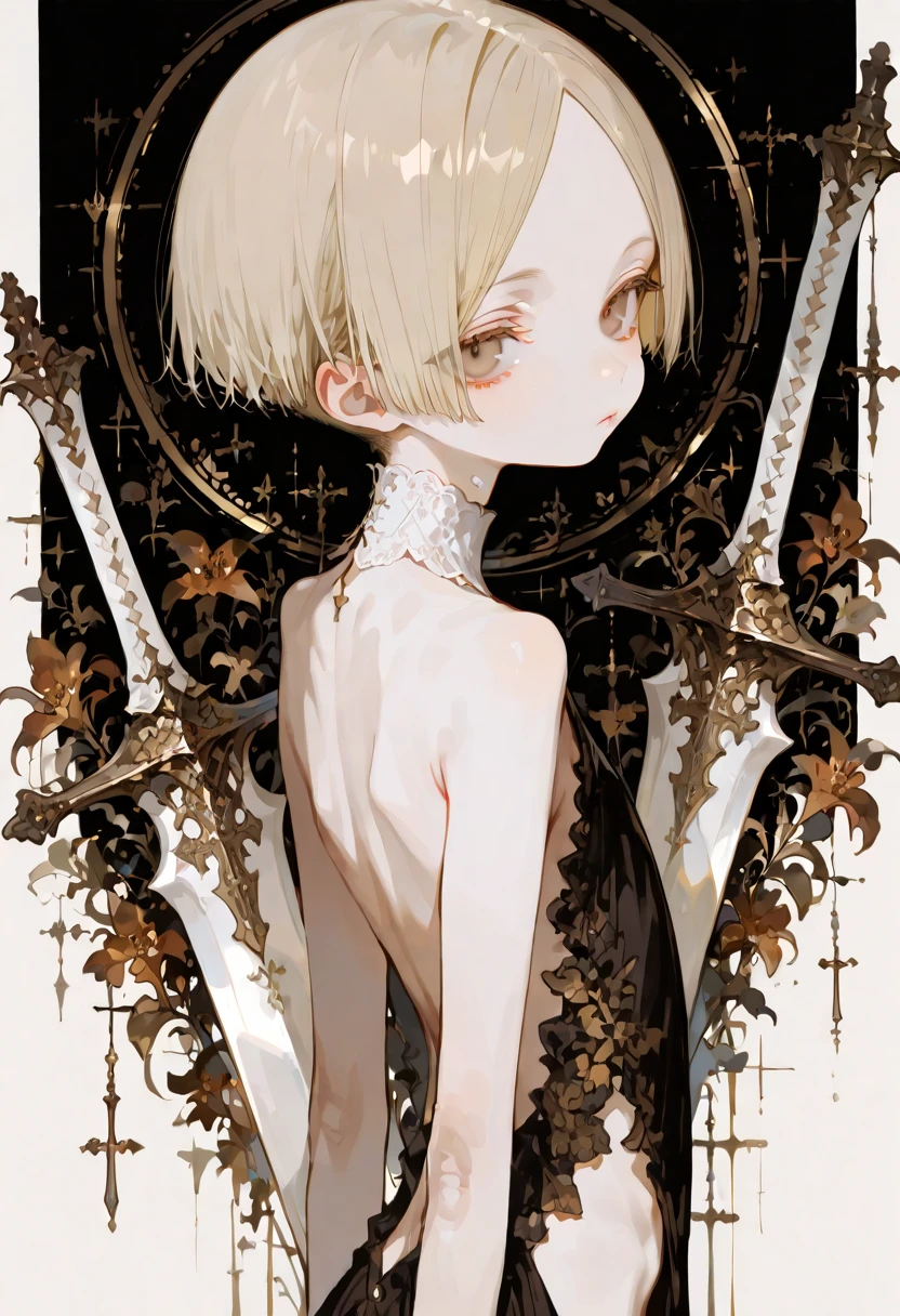 best quality,masterpiece,Ultra-high resolution,1 handsome young sexy topless manly blond man,looking at the audience,one,Yamamoto Takashi style, Lycoris radiata, simple black background with fog,black_background,Cold-blooded man,tough guy style,Ice cooler