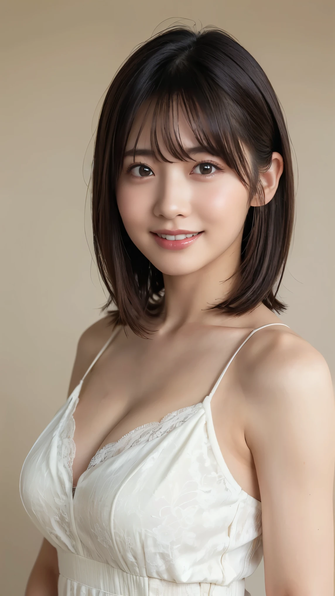 (software:1.8、masterpiece, Highest quality),1 person, alone, hyper Realistic, Realistic,Realistic, Looking at the audience, Light brown eyes:1.4,Brunette Short Bob Hair with highly detailed shiny hair, Brightly colored winter clothes, Lepangas:1.4), Outdoor, Mouth closed, Upper Body、big chest eye、eyelash、{Hugeな|big chest|Hugeなな|Mega} whole :2, chestの谷間:2、(((big chest eye、Short Bob Hair、Highlights from Students、Looking at the audience、She is very beautiful and cute、Show me your ears、Long neck、smile、Close your mouth and smile、Bangs and beautiful teeth)))、Ideal body type、(Nothing is drawn、A very beautiful pure white background:1.6)、美しいLong neck:1.4、(({Huge|big|Hugeな|Mega} chest, chestの谷間:2、Upper Bodyは服を着ていない:1.6))、(((Portraiture:2)))、Perfect Anatomy