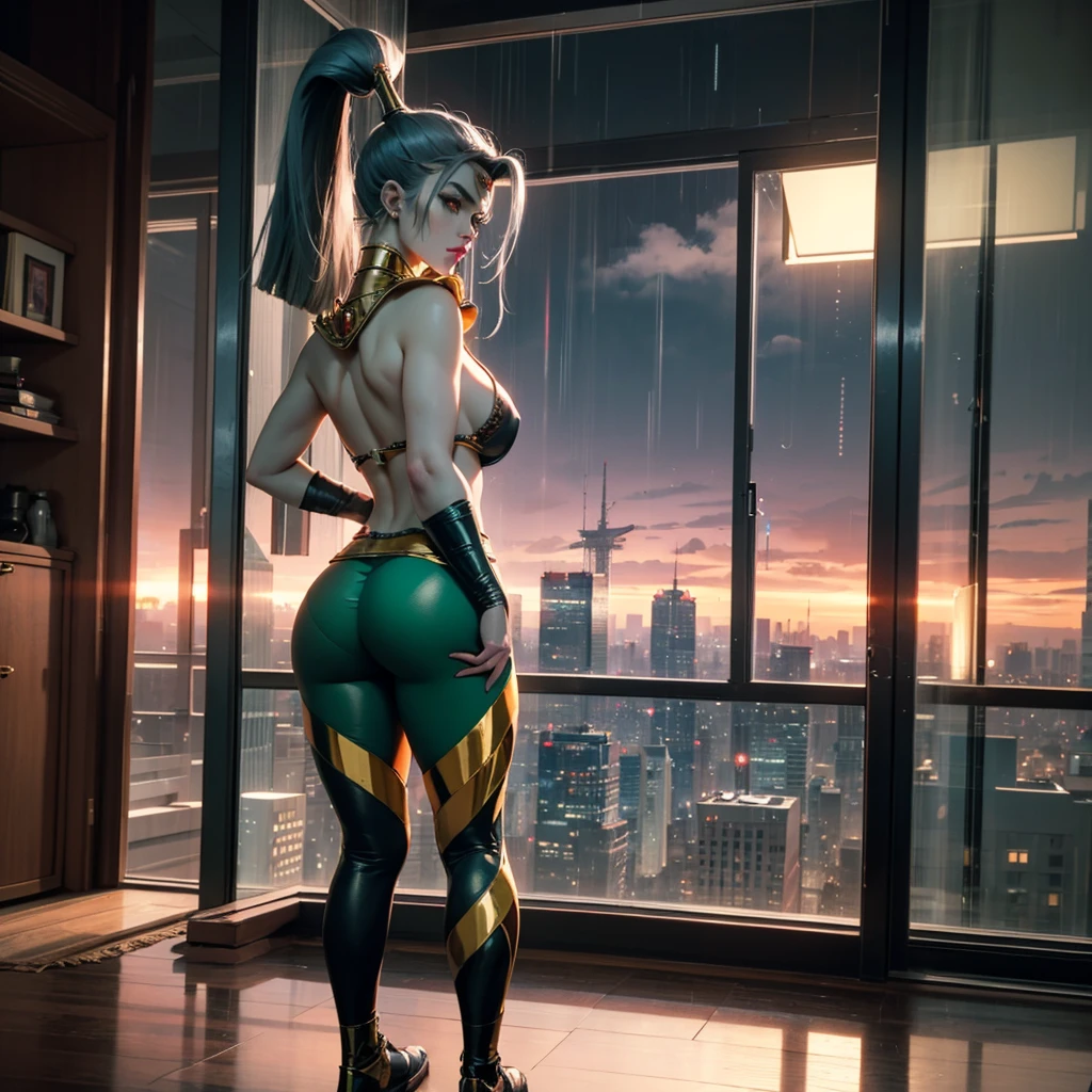 Big booty, wet skin, thick thighs, masterpiece, nude, naked, best quality, detailed skin,