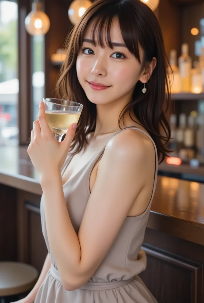 (high quality:1.2,Ultra-realistic) 、Detailed face、Detailed eyes、Beautiful Japanese Woman、22 years old、Black Hair,(Cleavage:1.2)、(one shoulder out),(one breast out:1.2),(nipples slip),The chest is on the table、ryokan, BREAK (wearing Japanese Checkered pattern yukata,obi),((ryokan yukata,onsen yukata)),Sitting at the table,  (Big smile,Happy expression:Pure joy),she has (short hime cut hair with side bangs) and、 (Holding a large beer mug on the table)、(no bra,braless:1.3),(blushing:1.5),(drunk),