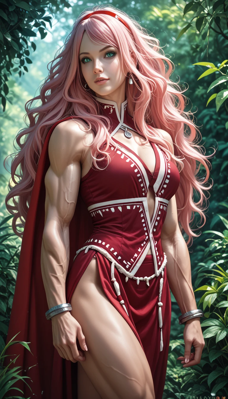 (zendaya:Evangeline Lilly) [woman:Plant:15], (masterpiece:1.4, best quality), (intricate details), unity 8k wallpaper, ultra detailed, beautiful and aesthetic, (surrealism:1.4), affinity for plants, can control their growth, shape, and even communicate with them, manipulate their thorns and vines, command them to perform specific tasks, long hair, pink hair, pointy ears