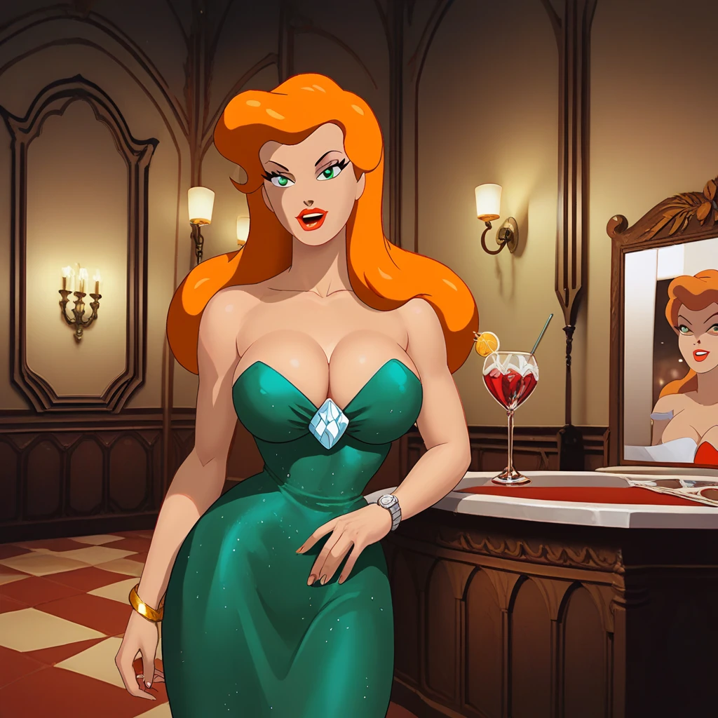 Jessica Rabbit (exaggerated bust, birthing hips, big butt, not bad drawn that way, bikini, glamour poses by the pool