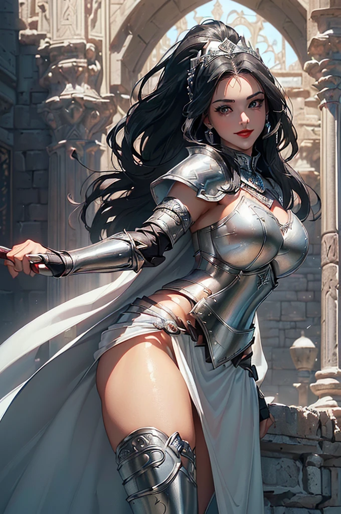 smooth lines, Express expressions and postures through color ink contrast, The background is simple. emphasize light, shadow and space. ((full body):1.3), Drawing of Mature beauty. ((Detailed eye):1.3),((fresh)), wearing sexy armor, painting, (best quality,4K,8k,high resolution,masterpiece:1.2),Super detailed,(actual,photoactual,photo-actual:1.37).