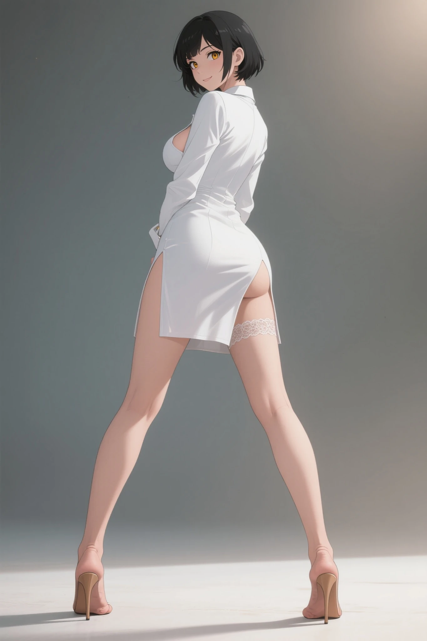 There was a man in a white nurse's uniform,Woman with cell phone in hand。, Smooth translucent white skin, anime barbie in white stockings, highly detailed giantess shot, a macro giantess, high resolution, Translucent white skin, rendered in sfm, character is in her natural pose, Stocking woman,Smooth 3D CG rendering, photorealistic perfect body, closeup picture, photorealistic detailed picture, elegant photorealistic, clear curvy details,exquisite and smooth details, Pantyhose, Realistic pictures,Translucent stockings, Watching from behind,Plump fleshy buttocks,, (best qualtiy), (tmasterpiece), (A high resolution), Original, Extremely detailed 8k wallpaper, (An extremely delicate) 超A high resolution, (realisticlying:1.4), RAW photogr, (baggy:1.5), deep shading, low tune, cold light, Deep contrast, neoism ((Straight Photos)), exposure blend, Medium beat, Bokeh, (hdr:1.4), hight contrast, (cinematic ligh、Teal and orange:0.85), (pastelcolor, soothing tones:1.3), low-saturation, (Hyper-detailing:1.2), (NSFW:1.07),