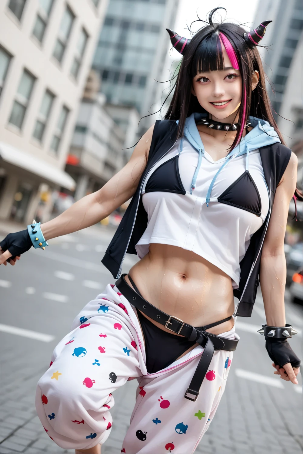 (Vulgar,nsfw),(skirt lift,very windy),(beautiful elegant white panties),very low angle,from below),((masterpiece, highest resolution,best quality)),  (beautiful photo realistic illustration), ((semi long beautiful black hair,blunt bangs,pony tail,beautiful eyes)),(solo),(beautiful elegant office blouse and black skirt,skirt lifted by the wind),(looking at the viewer), (walking around the shopping mall),
(innocent smile, Embarrassed),(white over-kneehighs,Lace chalker, wristband, fingerless gloves, over-kneehighs,
Lace chalker, diamond necklace,wristband, fingerless gloves, earrings), (cinematic lighting, very windy),shopping mall,big city,busy street,day,blue sky,flowers and trees,crowded,(from the ground),(beautiful elegant Underwear patterns),
