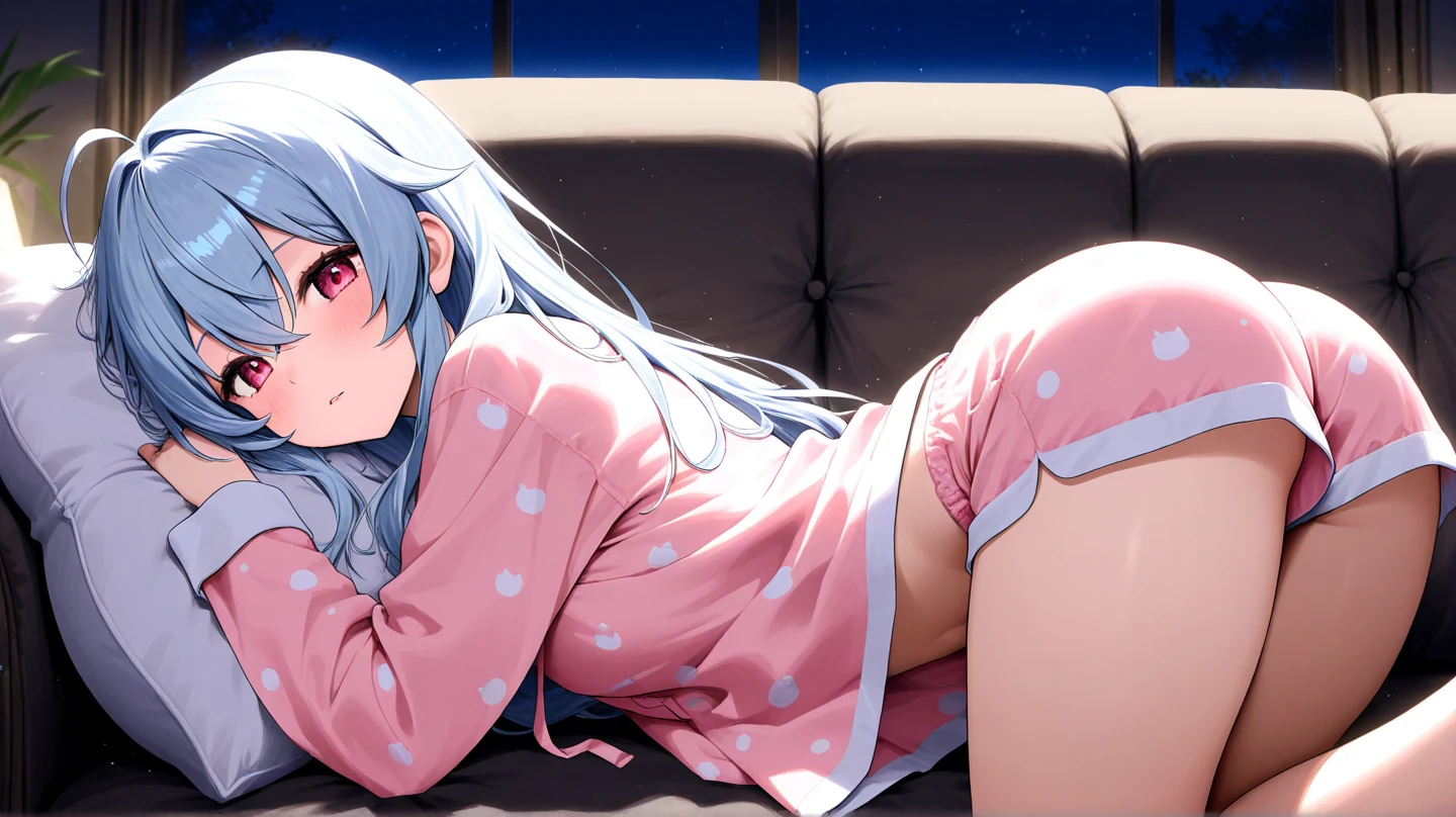 naked,Little Girl,Large windows,bed,big bust,In the camping car,Full body vision,kneel down,No clothes,Expression of shame,Numerous stars,One person