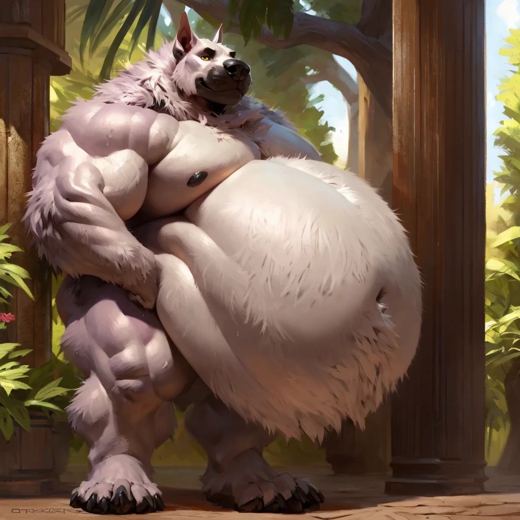 4k, high resolution, best quality, perfect lightning, perfect, solo, anthro, young, boy,white wolf:2.0, furry body, (fluffy mane:1.2), fluffy tail, male, adult, (bulky2:0, thick muscles2:0, huge muscles:2.0, hyper muscles:2.0), (thick biceps, veiny biceps, big broad veiny pecs:2.0, broad shoulders:2.0), (thick legs, thick calves:1.1), (digitigrade legs, 4 toes:1.2), perfect colors, (photorealistic fur, detailed fur, epic, masterpiece), (suggestive posing:1.2), (seductive smile, lustful grin 1.3), detailed beach, detailed wolf eyes:2.0, by k0suna, by darkgem,nipple ring,big pecs:2.0,hyper arms:2.0,veins,white body,white fur,hyper butt:2.0,hyper paws,standing,thick legs,thick butts:2.0,massive butt