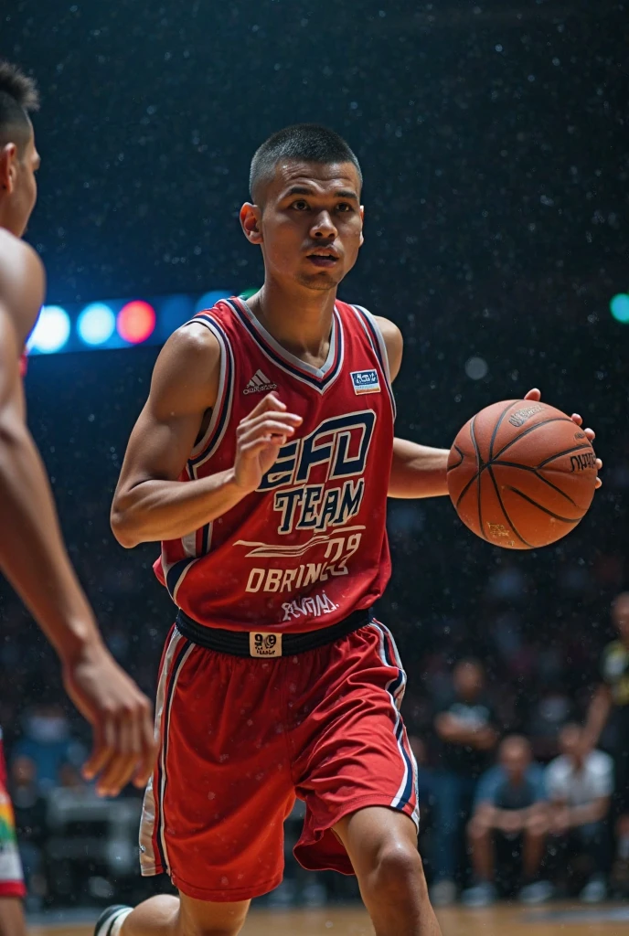 Red and blue basketball uniform Colegio Integral Sololteco