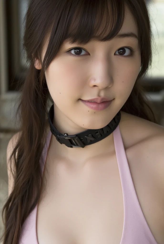 triangle-bikini,(open mouth:1.5),(tongue out:2),Kneeling,Hands between legs,Collar with leash,front view,face focus,from above(1girl,Beautiful 14 year old girl,teenager),((Slender,Small breasts,Small face,)),(looking at viewer),Black Hair,bangs,straight,Beautiful and detailed,Balcony,Pool