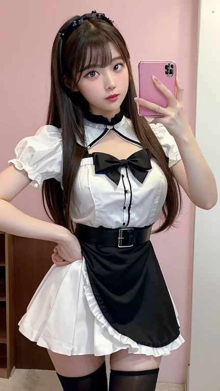 1girll,twintails,brown hair,Qi bangs,curlies,maid,Flying,White sailor suit and short skirt,pink bows,16-year-old female model,Side,