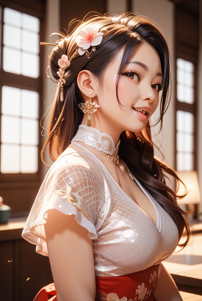 Diaochan from Sangoku Musou 8,Super realistic,hair ornaments,Perfect Diaochan costume,twin tailasterpiece、1 cute girl、17 year old high school student、smile,fine eyes、puffy eyes、bright outdoors,Bright downtown、highest quality, 超High resolution, (reality: 1.4), movie lighting、Japanese、Asian Beauty、Korean、super beautiful、beautiful skin、body facing forward、whole body,Upper body、(Ultra-realistic)、(High resolution)、(8k)、(very detailed)、(Beautiful and fine eyes)、(Super detailed)、 (wall-)、detailed face、bright lighting、professional lighting、looking at the viewer、look straight ahead、slanted bangs、brown hair、Nogizaka Idol、((Anatomically correct))、((Put your index finger over your mouth))、cheek、Big earrings、(Lace-up Costume)、jewel-studded hair ornament、(Gal Makeup)