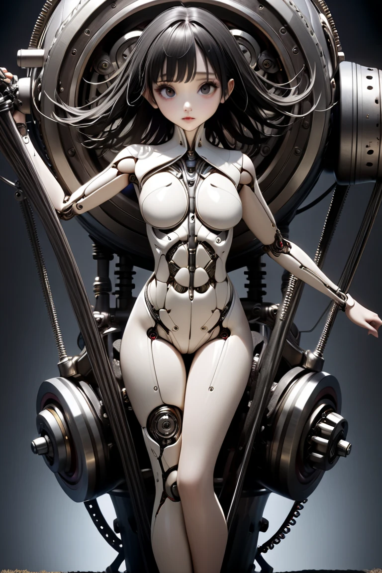 (((masterpiece))), (((best quality))), ((ultra-detailed)), (highly detailed CG illustration), ((an extremely delicate and beautiful)),(from side),cinematic light,((1mechanical girl)),solo,full body,(machine made joints:1.2),((machanical limbs)),(blood vessels connected to tubes),(mechanical vertebra attaching to back),((mechanical cervial attaching to neck)),(sitting),expressionless,(wires and cables attaching to neck:1.2),(wires and cables on head:1.2)(character focus),science fiction,extreme detailed,colorful,highest detailed
