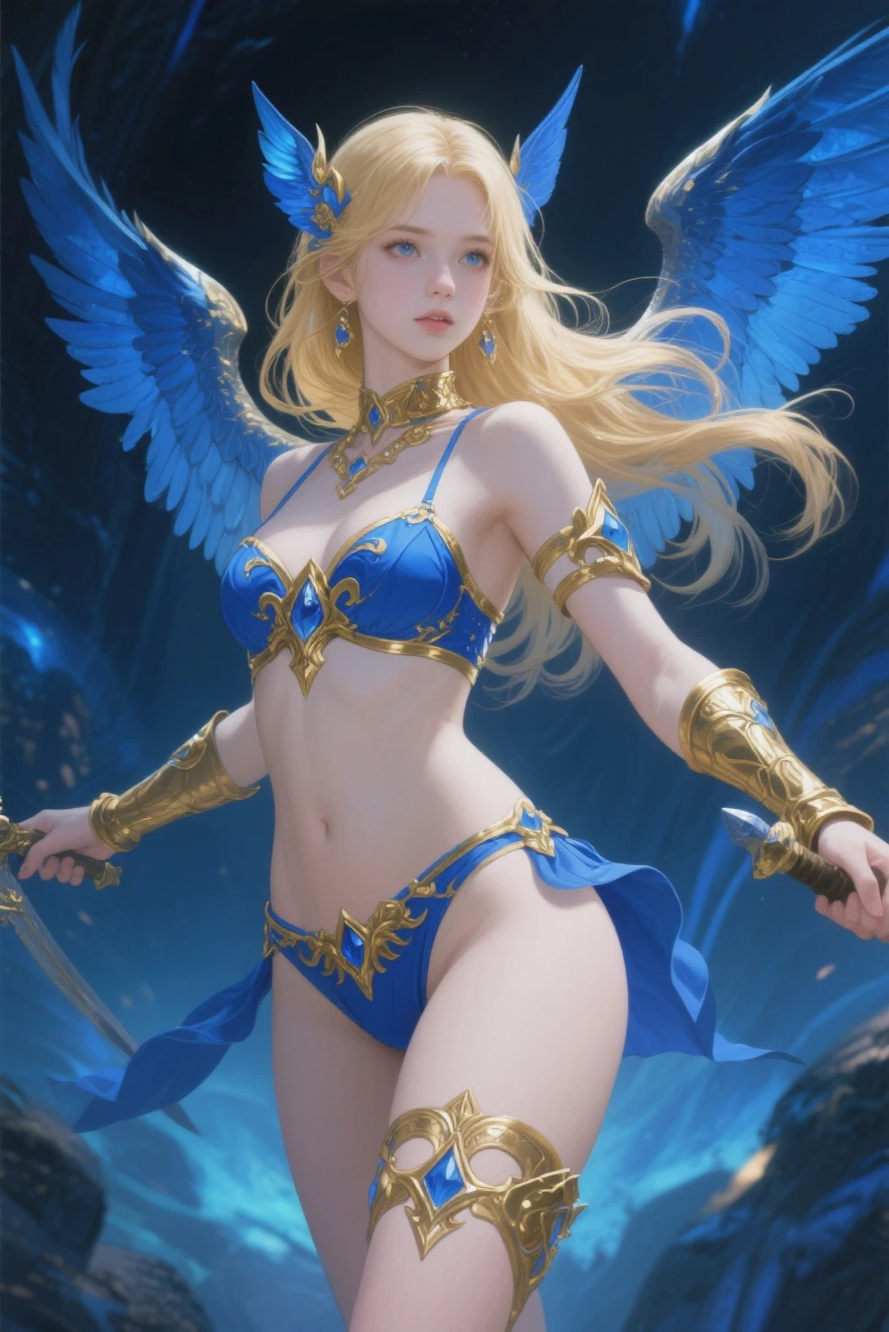 ((Medium Shot)),((West Shot)),((((Forward light)))(((front light))),((ass pov)),((((front lighting)))),(Photorealistic: 1.4), (masterpiece, Beautiful and slim naked: 1.2), Perfect proportions, Big Breasts, Narrow waist,,((Thin waist and slim thighs)),(((Two blonde, blue-eyed European girls))),((Holding a long golden spear)),((Golden armor is worn on both thighs.)),((Smiling Girl)),((The big wings of the archangel)),((Equipped with a shield on the arm)),((Spread your big angel wings wide)), ((Saluting with a golden rifle)),((Front lighting)),((The body is naked)),((Equipped with a shield on the arm)), Ultra-realistic capture, Highly detailed, High resolution 16k close-up of human skin. Skin texture must be natural, ,((((Elegant nude elegant girl)))) ,((Slender naked)),((Two skinny naked girls of European descent)),(((A nude figure facing the viewer))),(((Small breasts and exposed genitals))),(Young girl exposes her genitals))),(((The thighs and head fit within the screen)),(((View from head to thigh))),((Beautiful and balanced body)),((Do not show anything below the thighs)),((bottomless)),((topless)),((The left and right arms and left and right thighs are equipped with golden armor.)),((ass pov)),(((from front))),(((cowboy shot))),(((standing pose))),photo realistic,master piece,((ultra detailed)),looking at viewer,smile,photorealistic,Shiny baby blonde silk hair,((She has a large hair ornament and golden armor on her belly.)),((Looking at the viewer from the front)), (((Young face and young body)),((Looking horizontally at the viewer)),(Exposing the viewer to full frontal nudity),((Face forward and look at the viewer at the same height)),((Show your naked body to the viewer with your hourglass figure)),(((Wearing a large golden hair ornament))),No underwear ,((((Naked elegant and graceful girl)))) ,((Naked from head to thighs))、((No underwear whatsoever))、((Head to knee nude shot)),((Beautiful hourglass figure)),((Wearing a cape)),((Beautiful style)),Beautiful and detailed character art, Very detailed, Girl in shiny armor, Beautiful white and shining skin, Unparalleled beauty, ((Shiny baby blonde silk hair)),Realistic, 3D Face,Shiny Hair, Glowing Skin,((Thin Hair,No makeup,Brilliant Light)),Fantasy,Beauty products,Very detailedな顔のテクスチャ女性,Soft natural light,Create a dreamy and magical atmosphere.