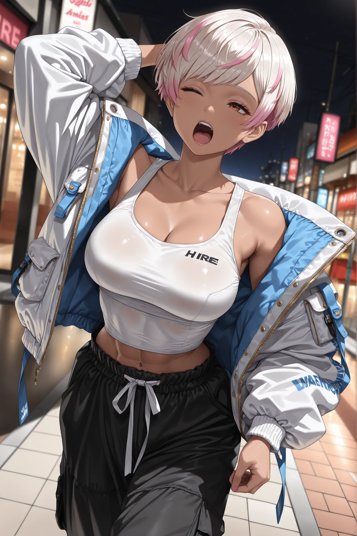 very cute and beautiful girl,(Very detailed美しい顔), (((Close-up shot of face、Please open your mouth wide、Sweating all over the body、Sweaty、look up、、Excited、attractive、orgasm、shortness of breath、Very humid、vapor))),blush,Black Hair,Seraphim,((short hair、Black Hair、Pink hair inside、Gal、Small breasts)),((Tracking & Track and field athlete uniforms)),((Reaching for the camera、Spread your legs、High Angle、Dynamic Angle、Local practice)), ((Small storage room in gym、Dim lighting、vapor、Haa、Expression of Limit)), (Highest quality,masterpiece:1.0),Absurd,High resolution,Very detailedな,Very detailed,32K,8k resolution, Intricate details,Movie Scenes,Detailed Background,alone,Dynamic Angle,