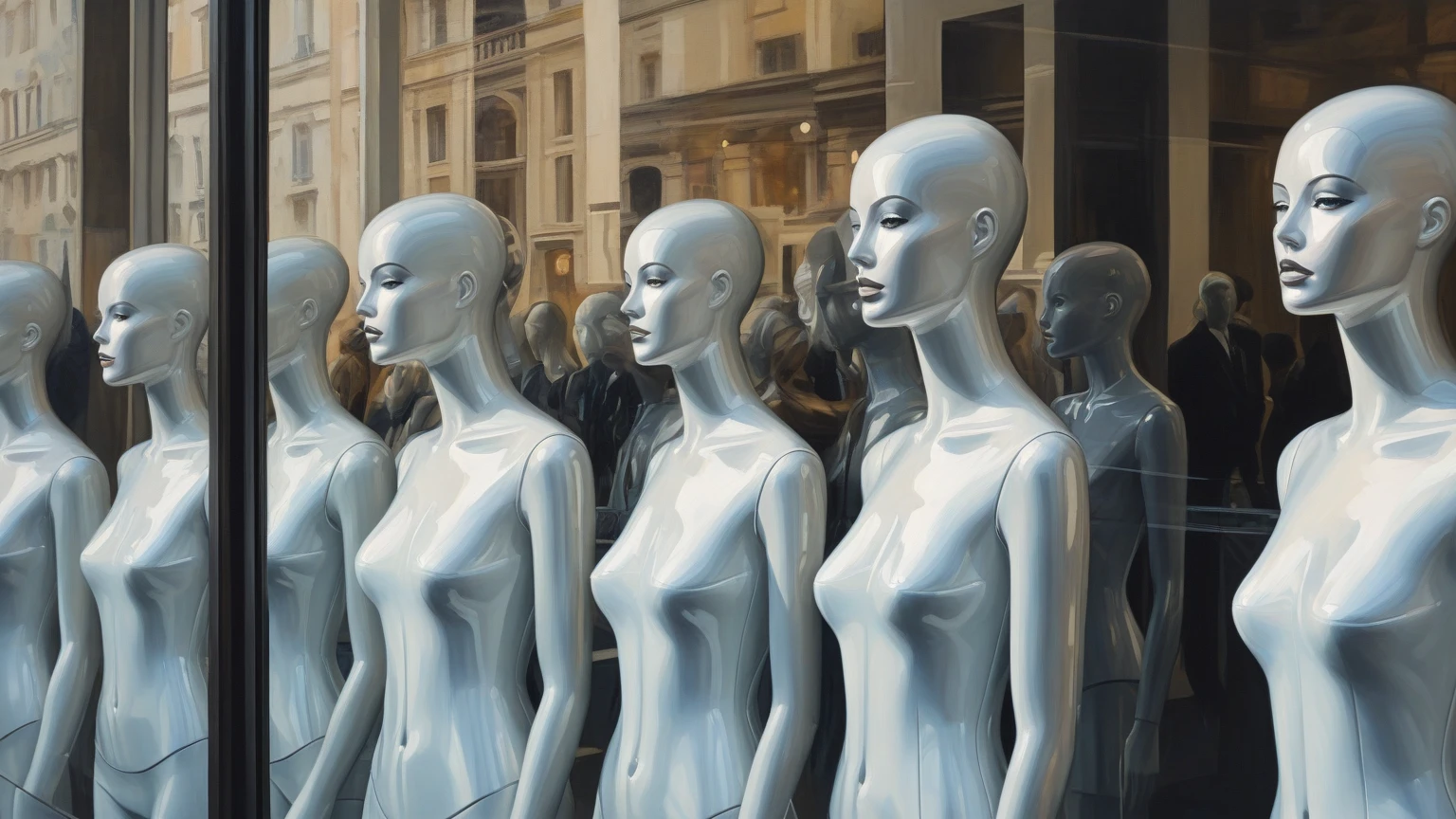 a group of preformed human androids, featureless, genderless, faceless